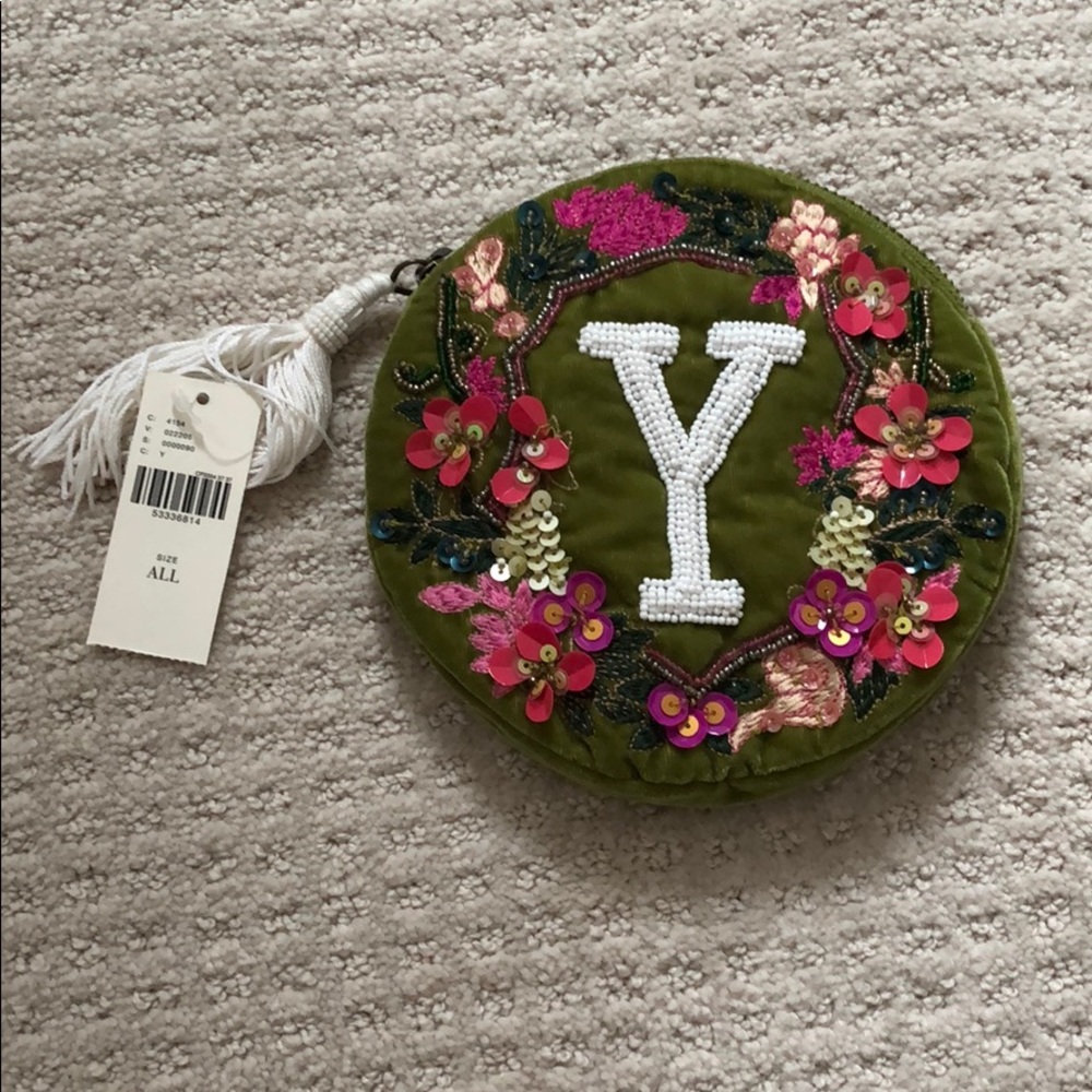 NWT Anthropologie Velvet Initial Bag Wristlet